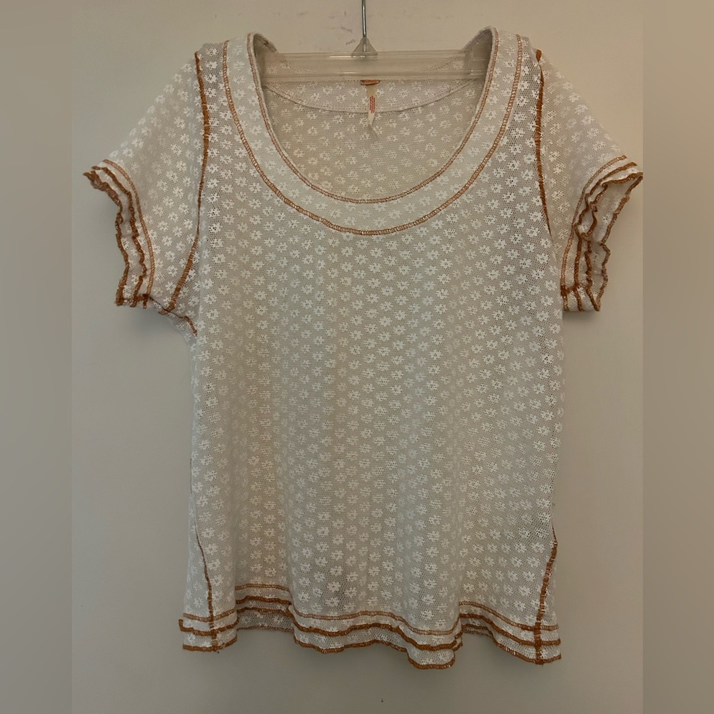White and Brown Floral Lace Top